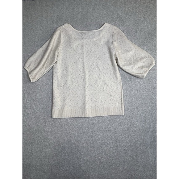 St John Cream Silver Sequine Blouse Women's Balloon Sleeve Top Size Medium - Picture 8 of 8